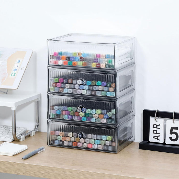 Clear Desk Drawer Organizers, 4 Drawers, Plastic