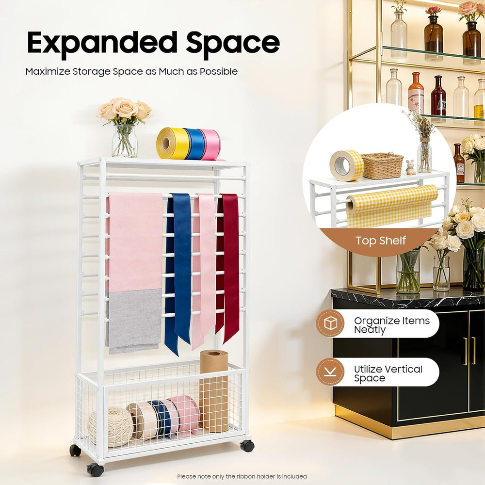 Ribbon Organizer Rack, Double-Sided 16 Tier Ribbon Storage Holder, Floral Wra...