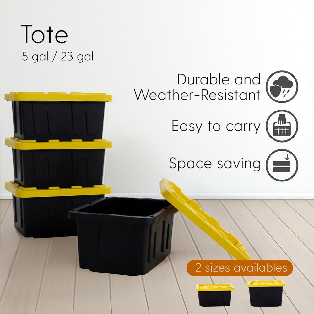 Plastic 23-Gallon Storage Tote with Lockable Lid, Stackable Tough Regular-Dut...