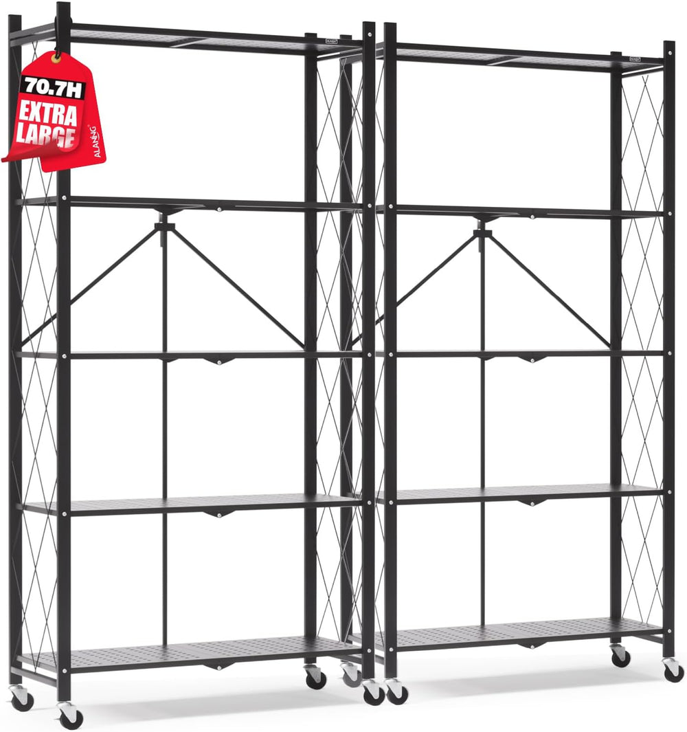 ALANNG 70.7" H Metal Storage Shelves, 5 Tier Folding Shelf on Wheels