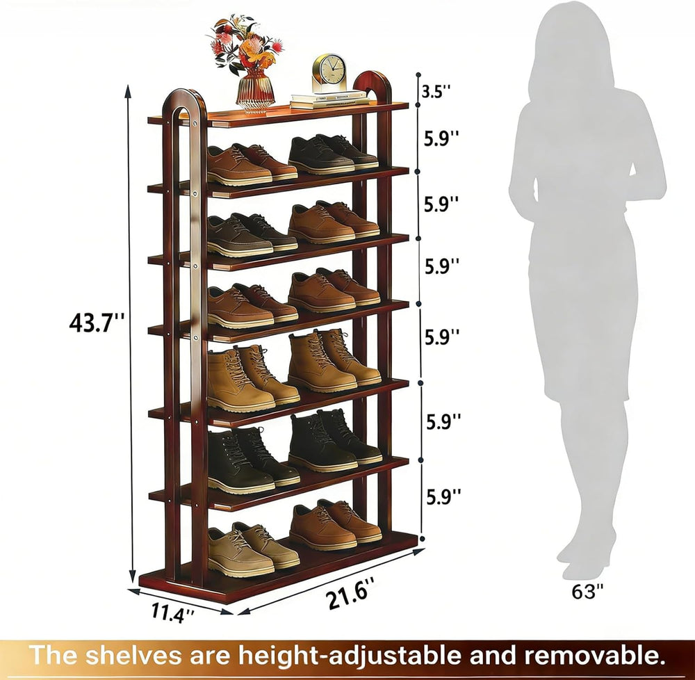 43.7" Wooden Shoe Rack - Vertical Shoe Organizer Rack for Small Space, N...