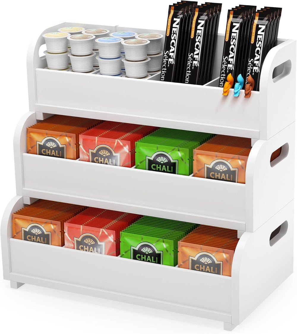 3-Tier Bamboo Tea Box Rack with Removable Dividers, Wall Mount Large Capacity...