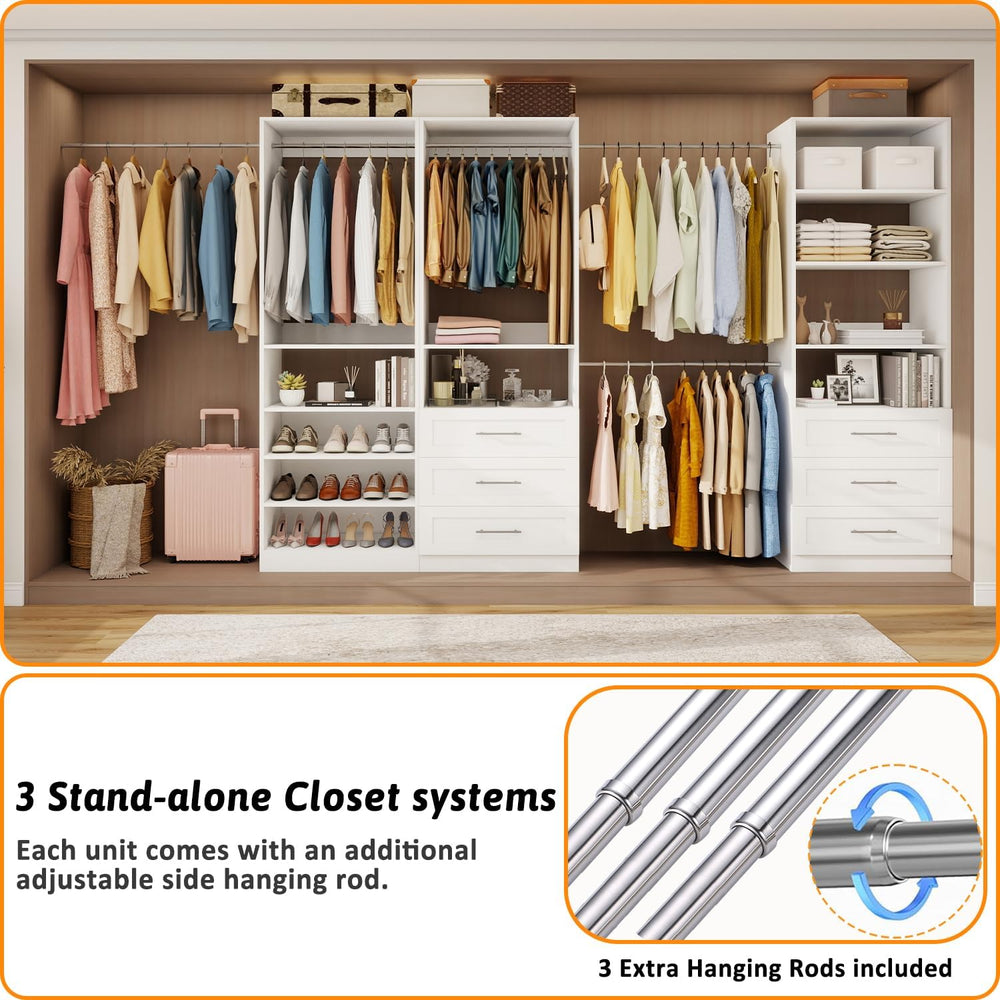 Closet System with 3 Sets, 6–15 FT Closet Organizer System with 6 Drawers, 9 ...