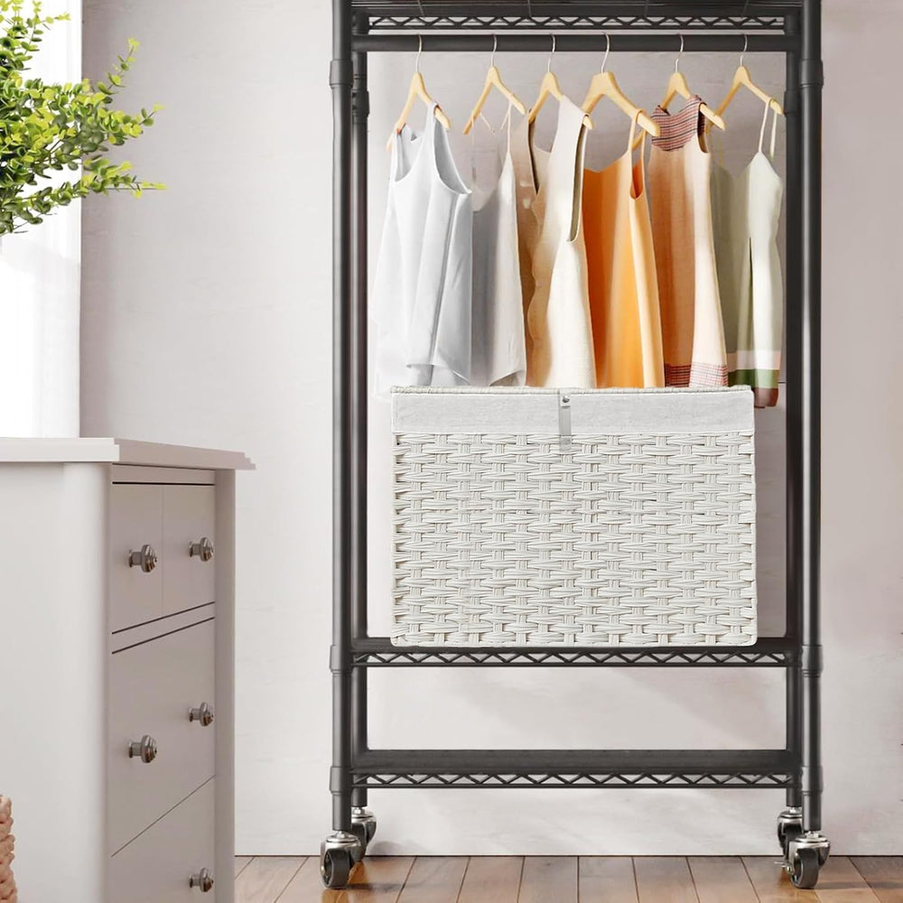 240L Wicker Storage Basket with Lid, Handwoven Rattan Large Shelf Basket with...