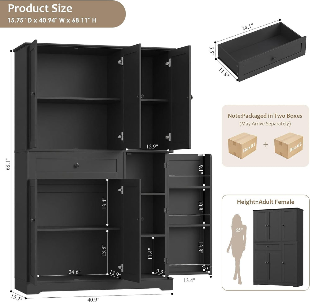 HOSTACK 68" Tall Kitchen Pantry Storage Cabinet with Doors & Shelves...