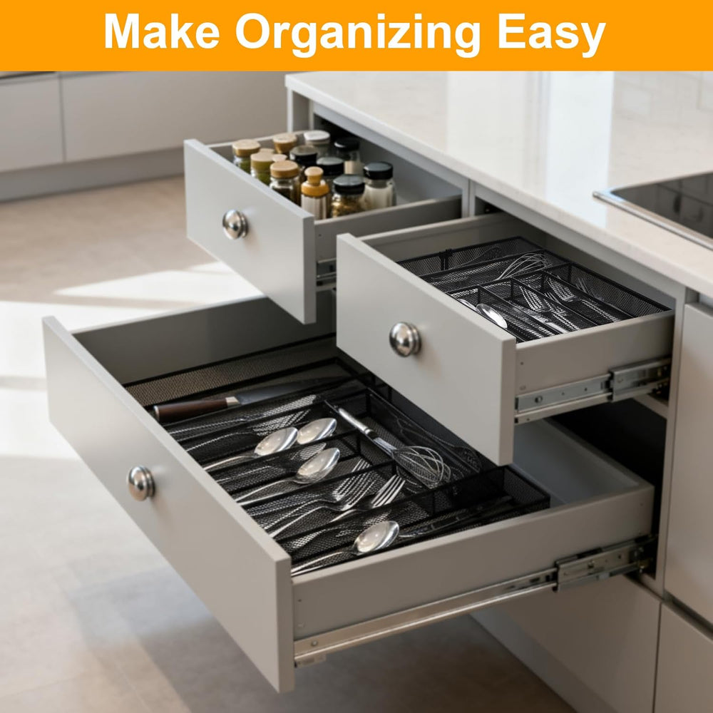 2 Pcs Utensil Drawer Silverware Organizer, Metal Mesh Expandable 13" ~24...