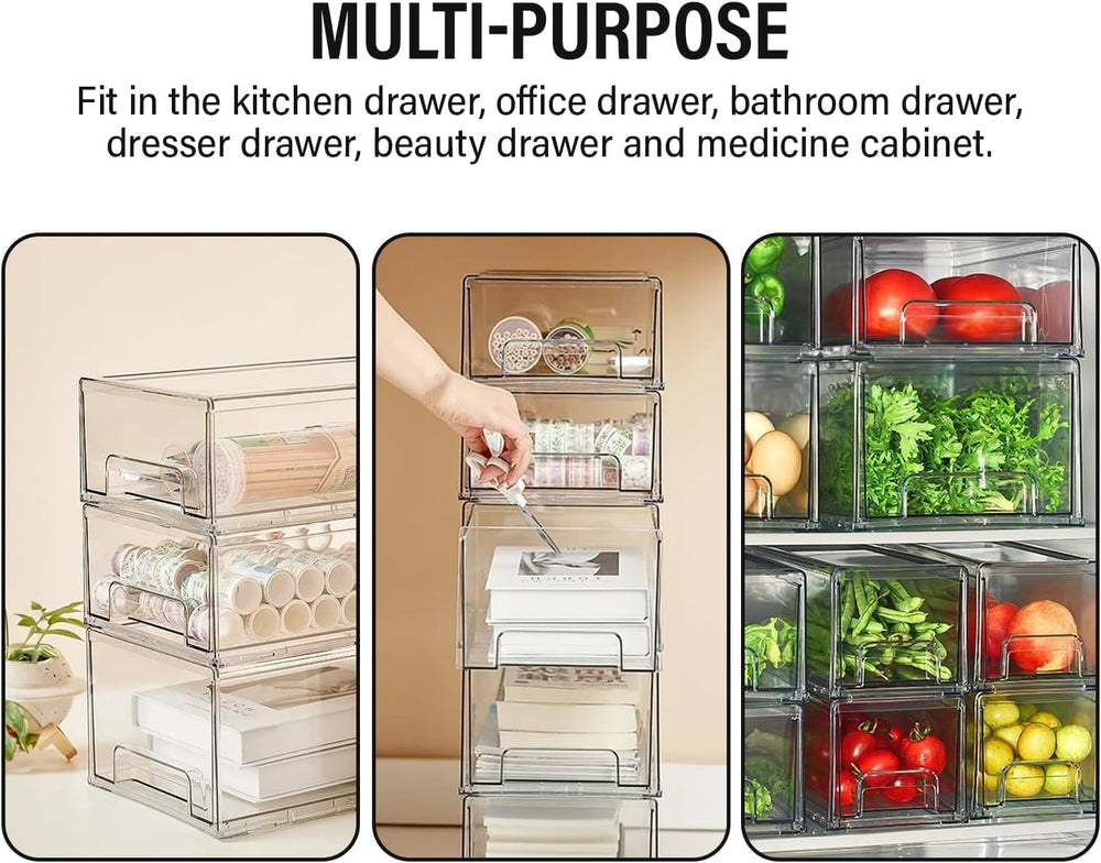 Clear Plastic Stackable Storage Drawers Bins, Perfect for Kitchen Pantry Orga...