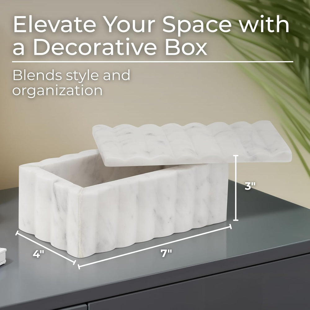 Marble Decorative Storage Box with Lid – Sculpted Fluted Home Organizer Keeps...