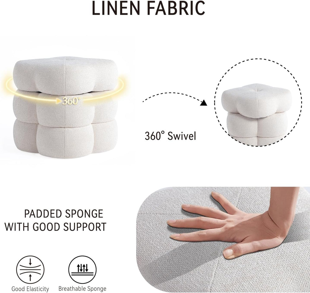 Get Set Style 360° Swivel Flower Ottoman, Linen Vanity Stool Footrest with 30...