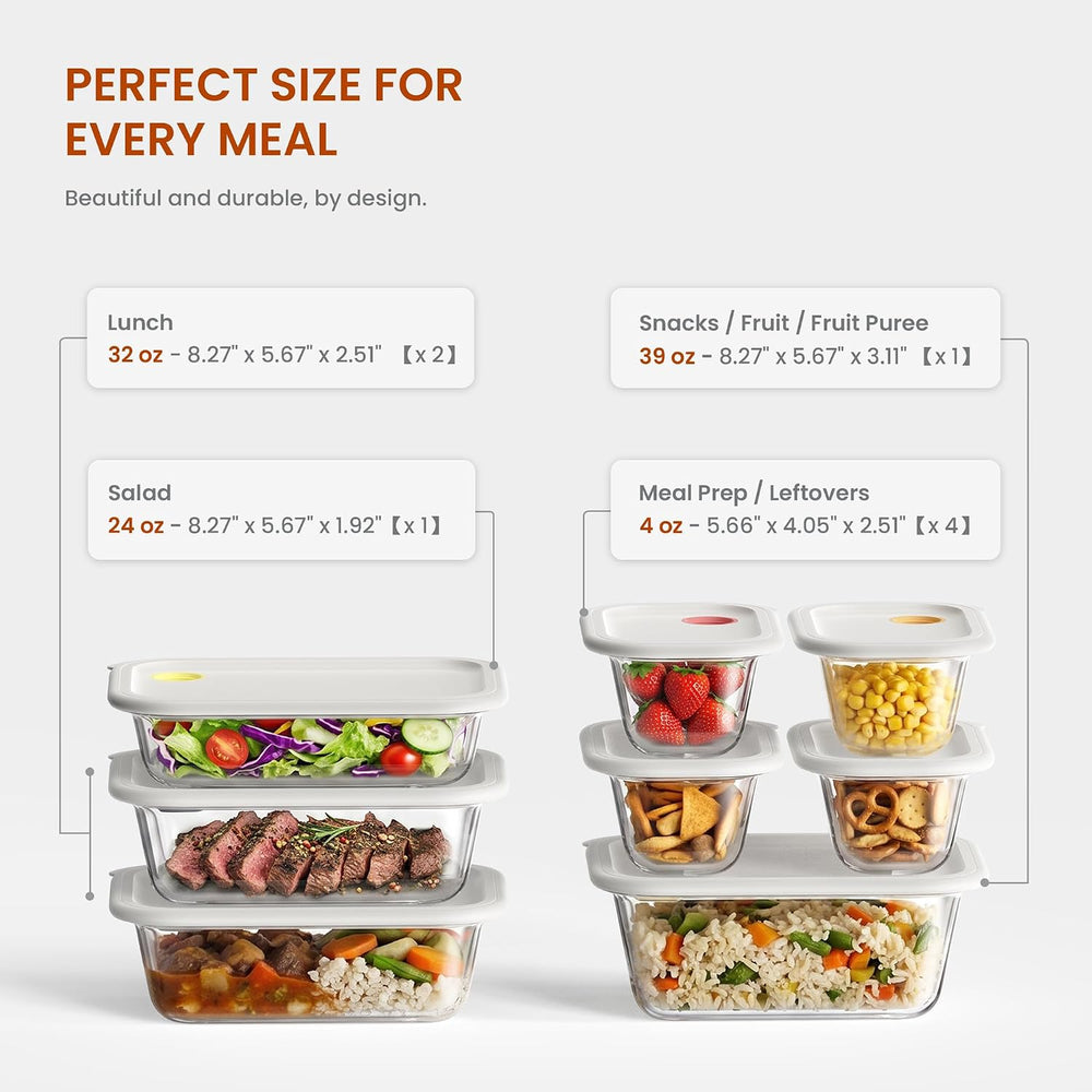 GENICOOK 8 Pack Glass Food Storage Containers with Click-Together Lids, 143 o...