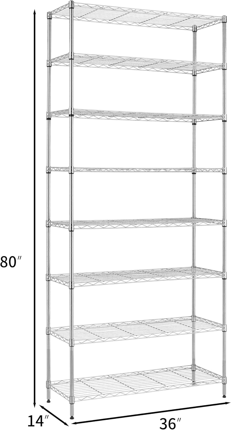 Finnhomy 8-Tier Wire Shelving Unit Adjustable Steel Wire Rack Shelving, Pantr...