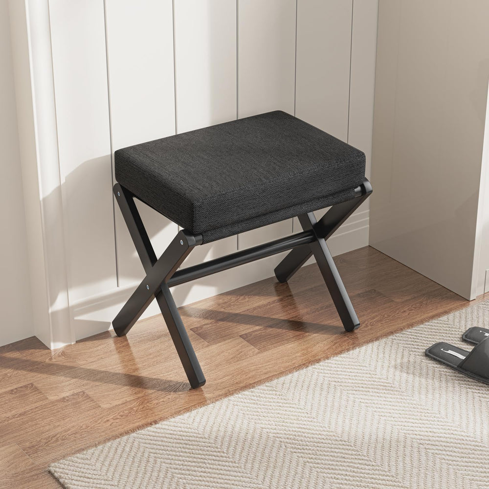 BAMBOOHOMIE Foldable Foot Stool Ottoman, Small Padded Foot Rest with Bamboo X...