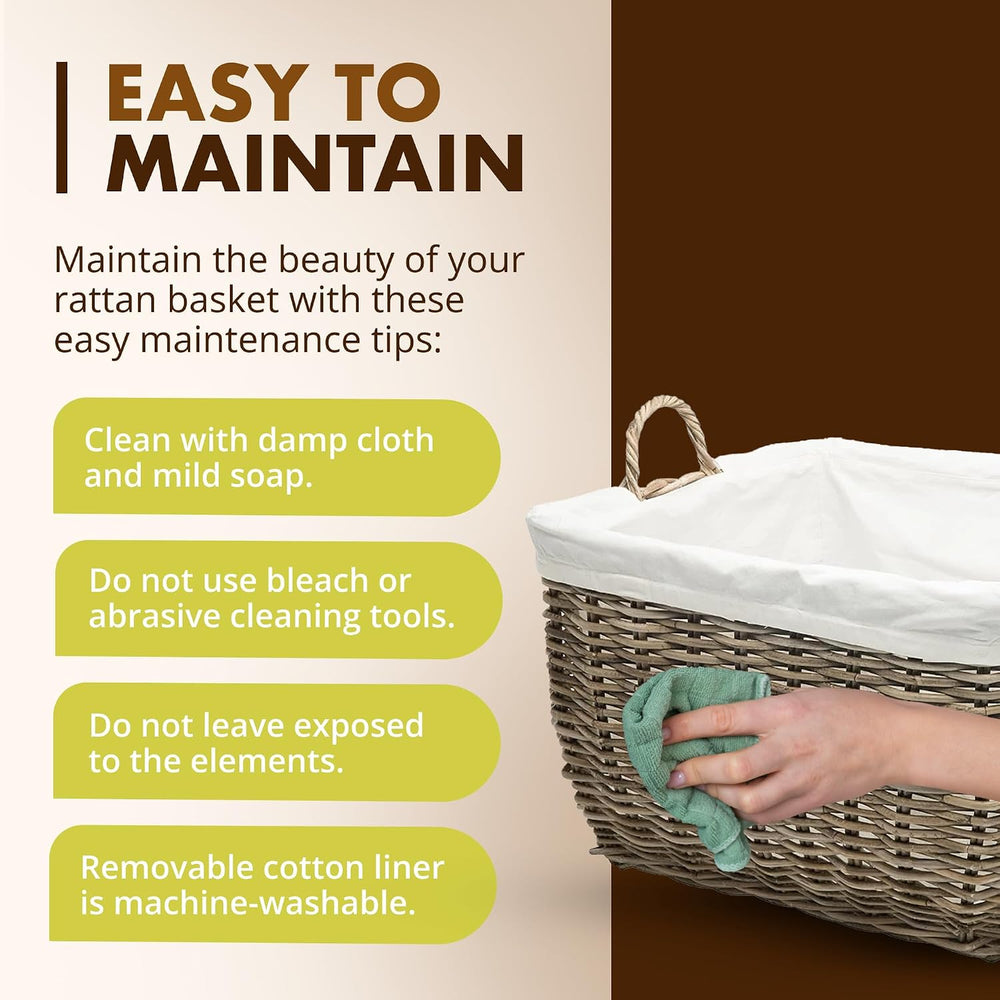 KOUBOO Rectangular Rattan Laundry Basket with Removable Liner, Gray Brown