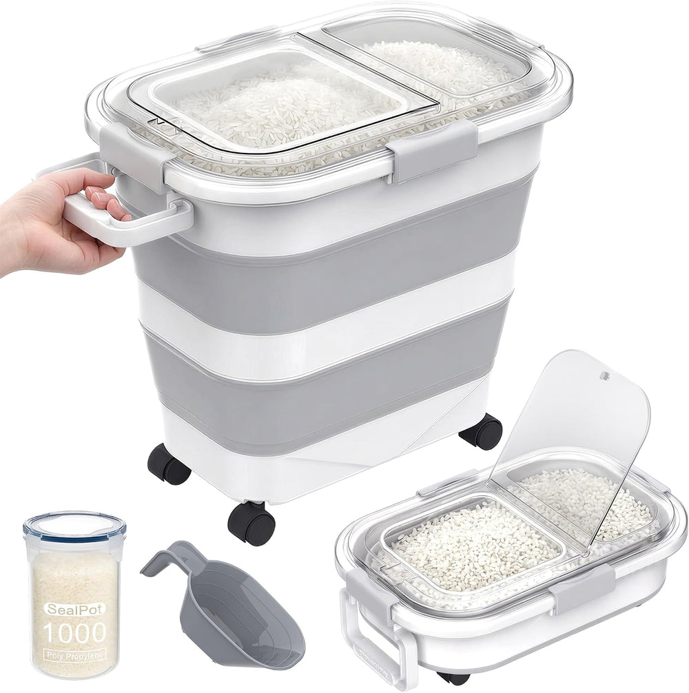 HOYTAMDA 25-35Lbs Rice Container,Collapsible Food Storage Container Wheels