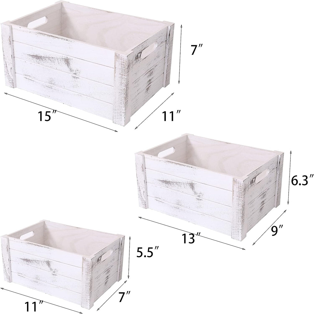 Farmhouse Antique White Wooden Crate For Storage,Rustic Decorative Boxes,Set ...