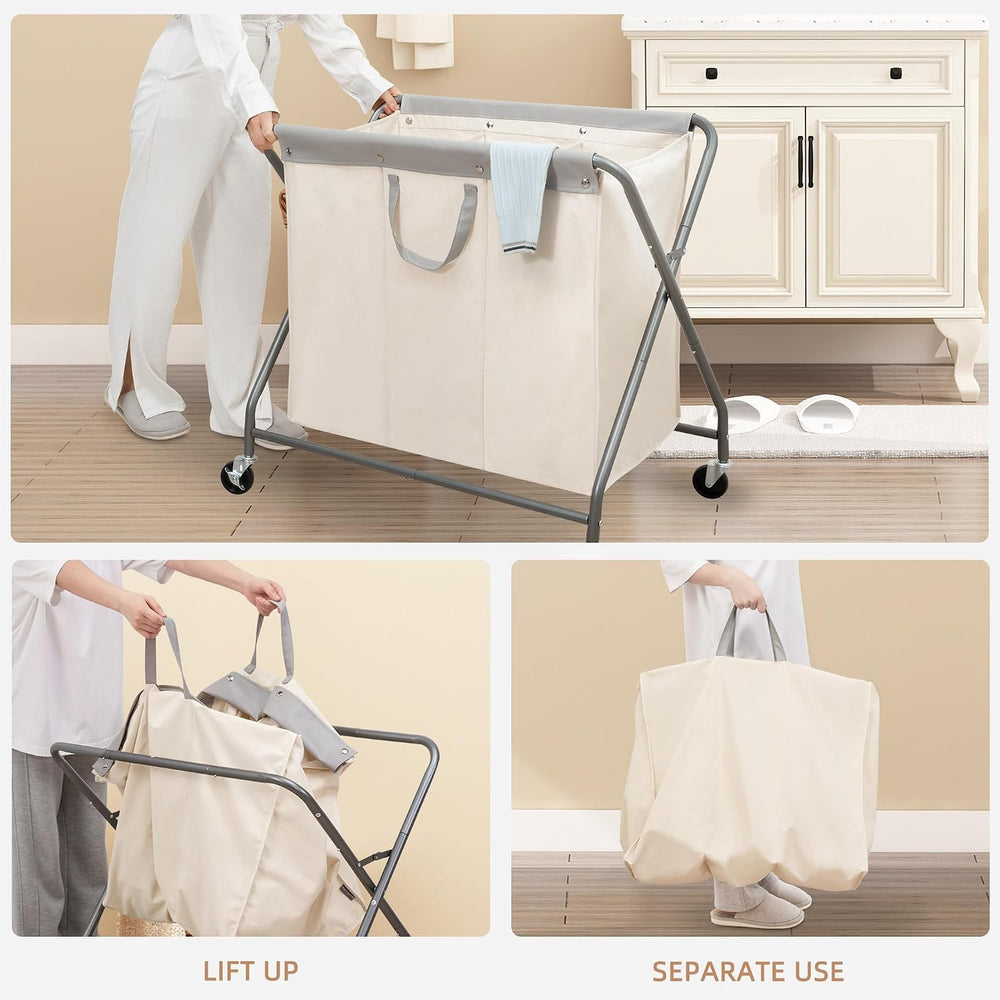 STORAGE MANIAC 160L Collapsible Laundry Hamper with Wheels, Rolling Laundry B...