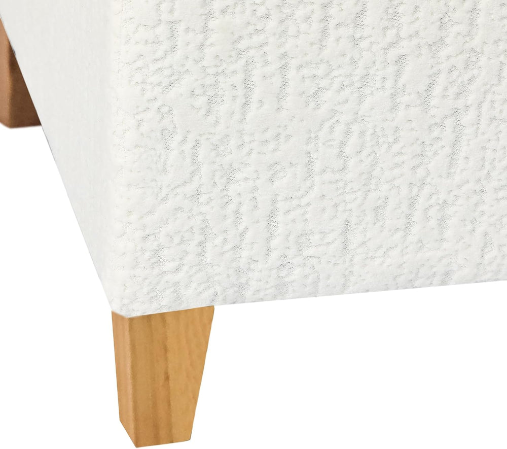 Adeco 18 Inch High Faux Fur White Cube Ottoman Storage, 3D Embossed Velvet Ch...
