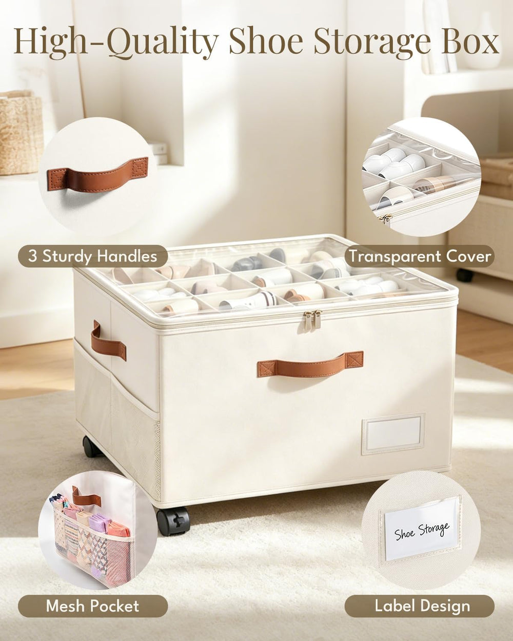 Shoe Organizer for Closet with Wheels - 2 Pack Shoe Storage Box Bin Cubes
