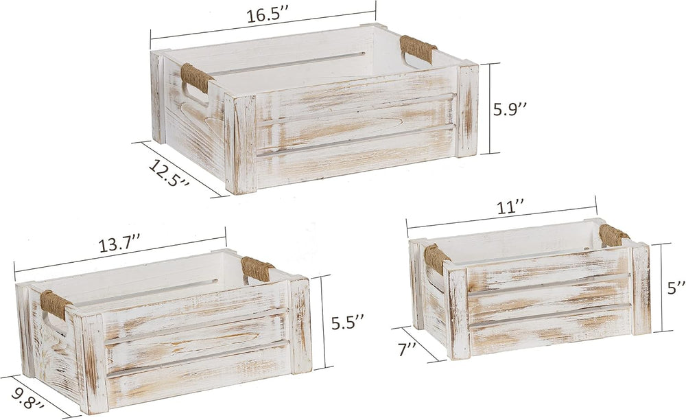 TIMRIS Set of 3 Rustic Wood Nesting Crates, Farmhouse Wooden Storage Containe...