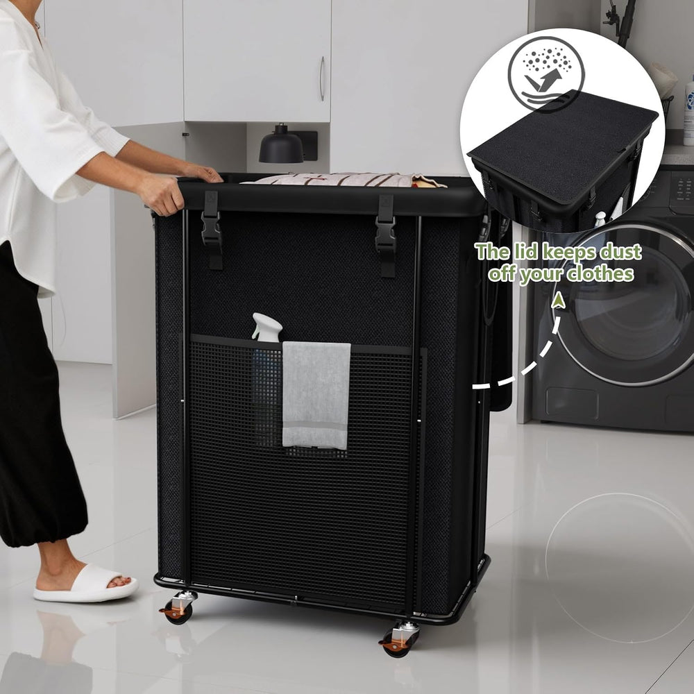 220L Laundry Hamper with Lid & Wheels, Rolling Laundry Basket with Bag