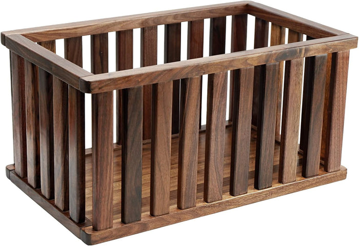 Extra Large Rectangular Solid Walnut Storage Basket, 20"x 10"x 10"