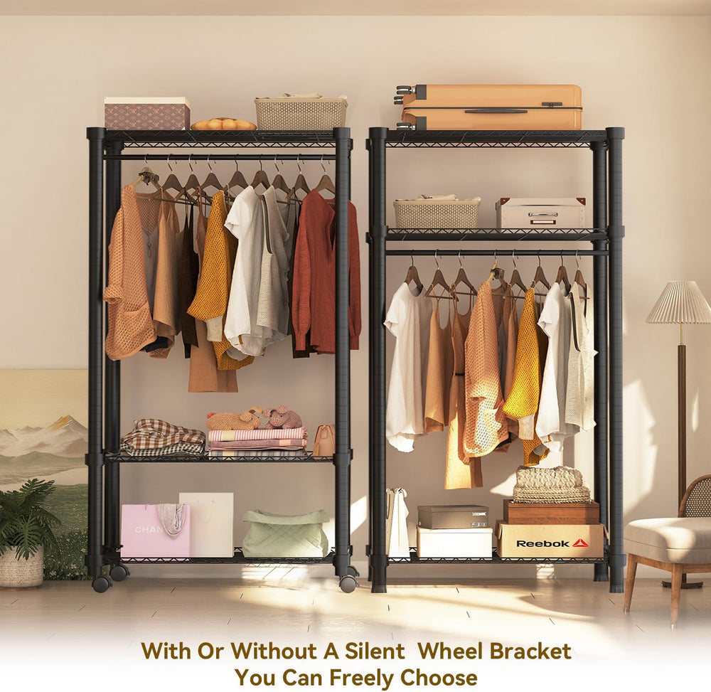 Moogiitools Heavy Duty Rolling Garment Rack 3 Tiers Adjustable with 25mm thic...