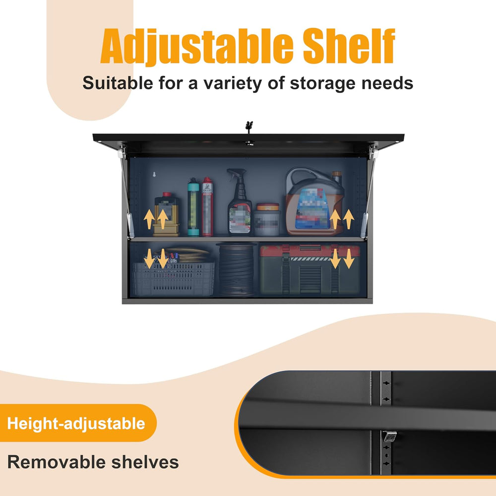 Garage Wall Cabinet, Metal Tool Cabinet with Lock&Adjustable Shelf