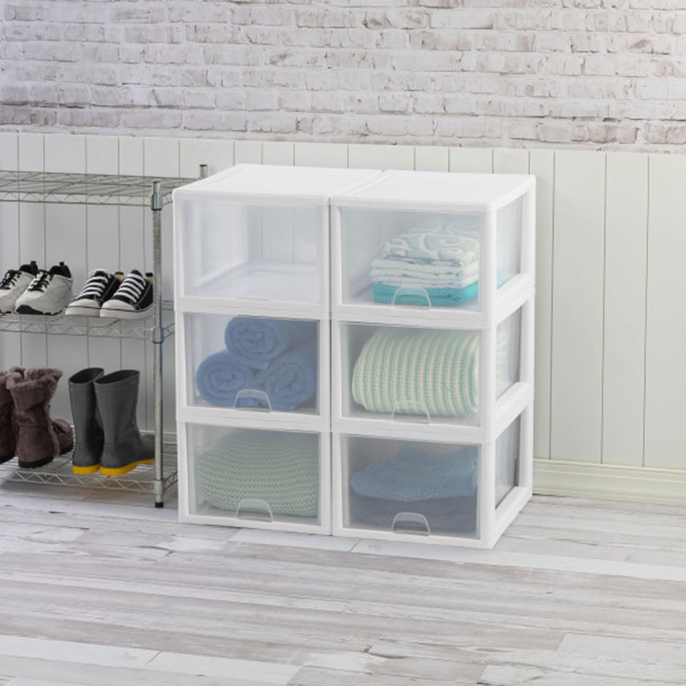 Sterilite Stacking Drawer Storage Organizer for Clothes, 27 Quart, 16-Pack