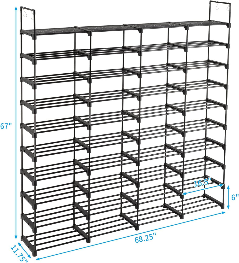 10-Tier Tall Shoe Rack - Free Standing Large Metal Closet Storage Shelves - S...