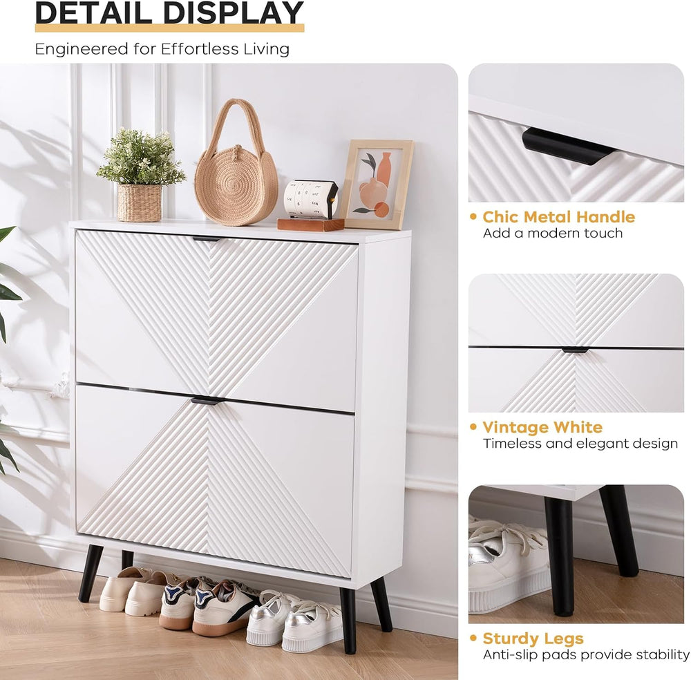 Shoe Cabinet Storage with 2 Flip Drawers, 31.5'' W Freestanding Shoes...