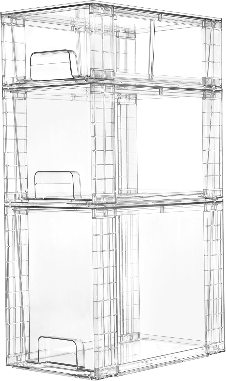 Vtopmart 3 Pack Clear Stackable Storage Drawers,Easy to Assemble Bathroom Org...