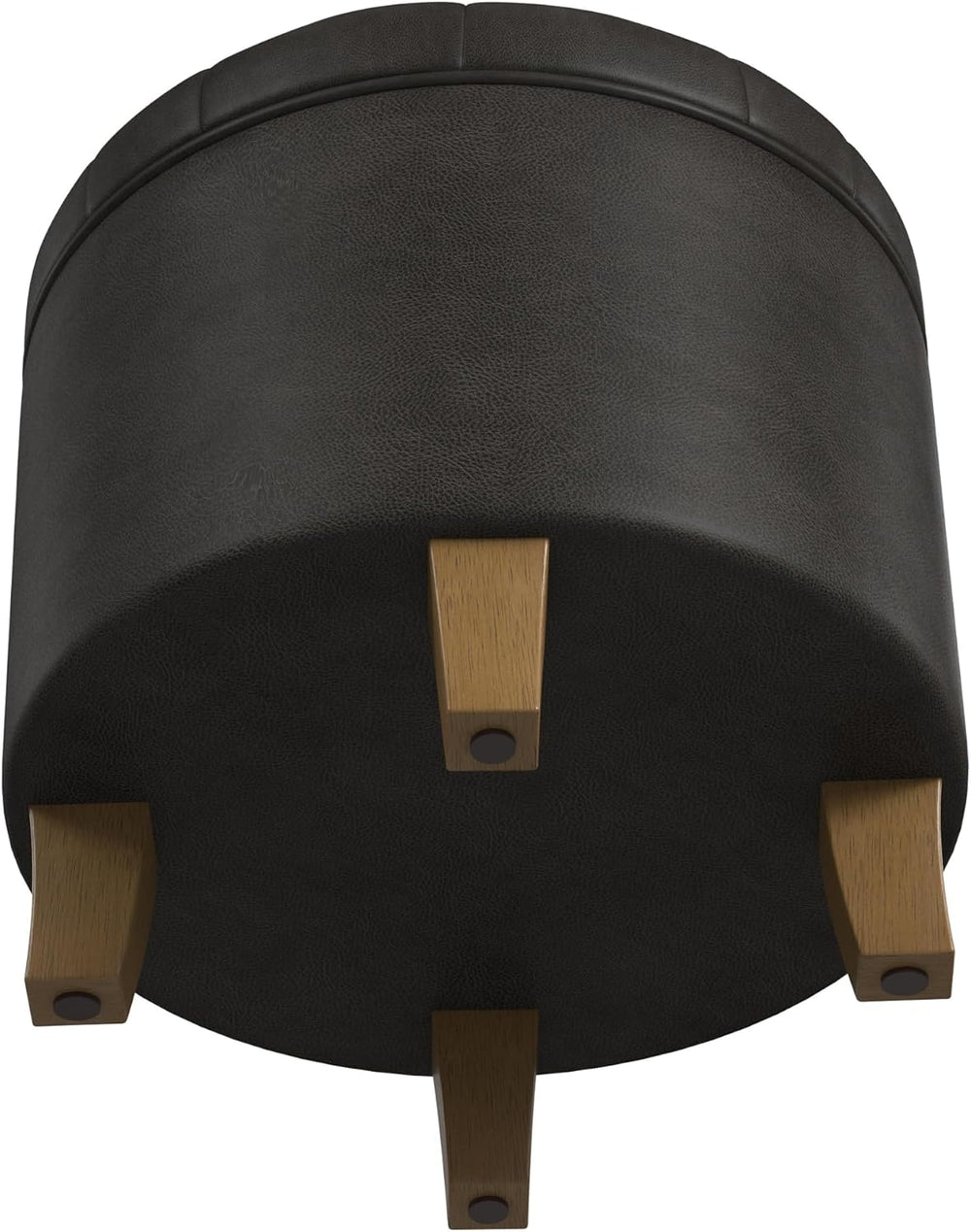 HomePop 19" Faux Leather Button Tufted Round Storage Ottoman - Black
