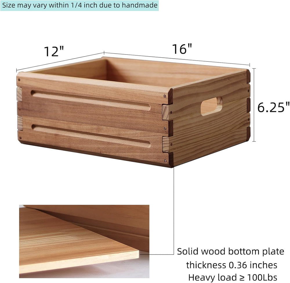 4 Pack Wooden Storage Bins of 16"x12"x6.25".Durable Open Solid...