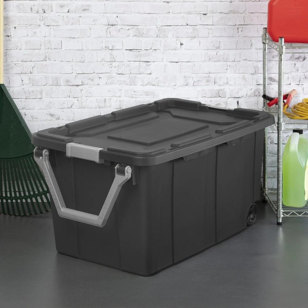 Storage Bin Plastic Rolling Stacker Box Wheeled Storage Box 160 Quart, Lidded...