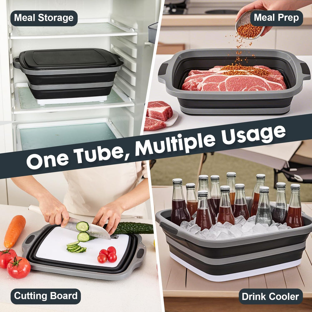 TANOSHII 3-Piece Collapsible BBQ Prep Tubs with Lids and Built-in Cutting Boa...
