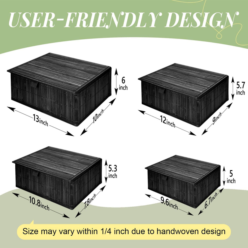 Black Wicker Baskets with Lids, Set of 4