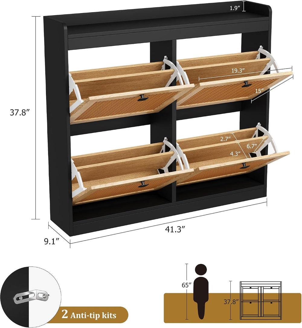 Garvee Shoe Storage Cabinet with 4 Deep Flip Drawers, Wood Shoe Cabinet with ...