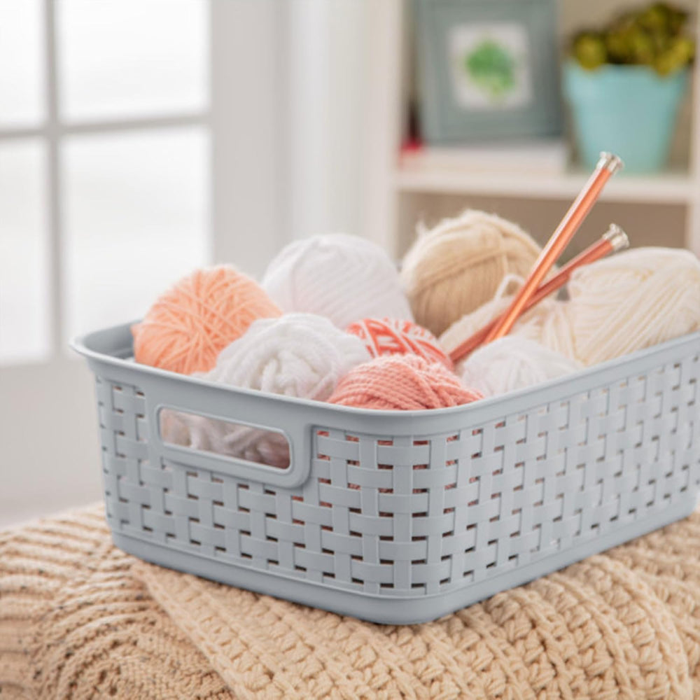 Sterilite Short Plastic Weave Storage Basket, Bin Organization for Countertop...