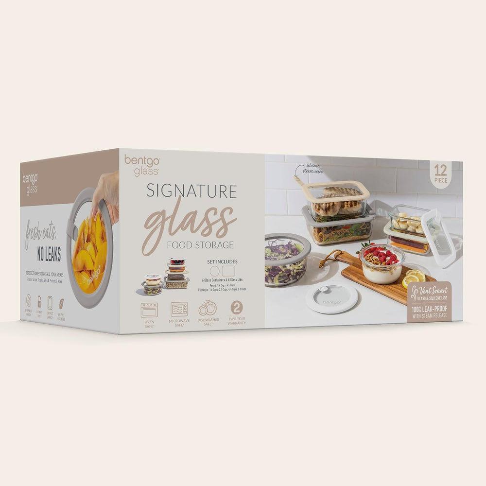 Bentgo Signature Glass Food Storage Containers with Lids, 12 Piece Set