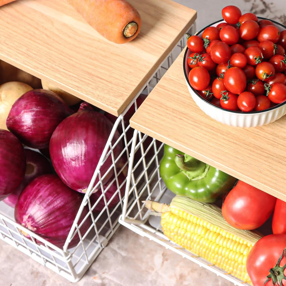 Mefirt White Fruit Bowl, 2-Tier Fruit Basket for Kitchen Counter, Stackable W...