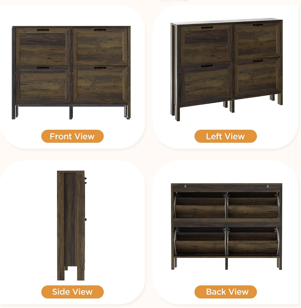 LOUVIXA Shoe Cabinet with 4 Flip Drawers, Narrow Shoe Storage Cabinet, Freest...