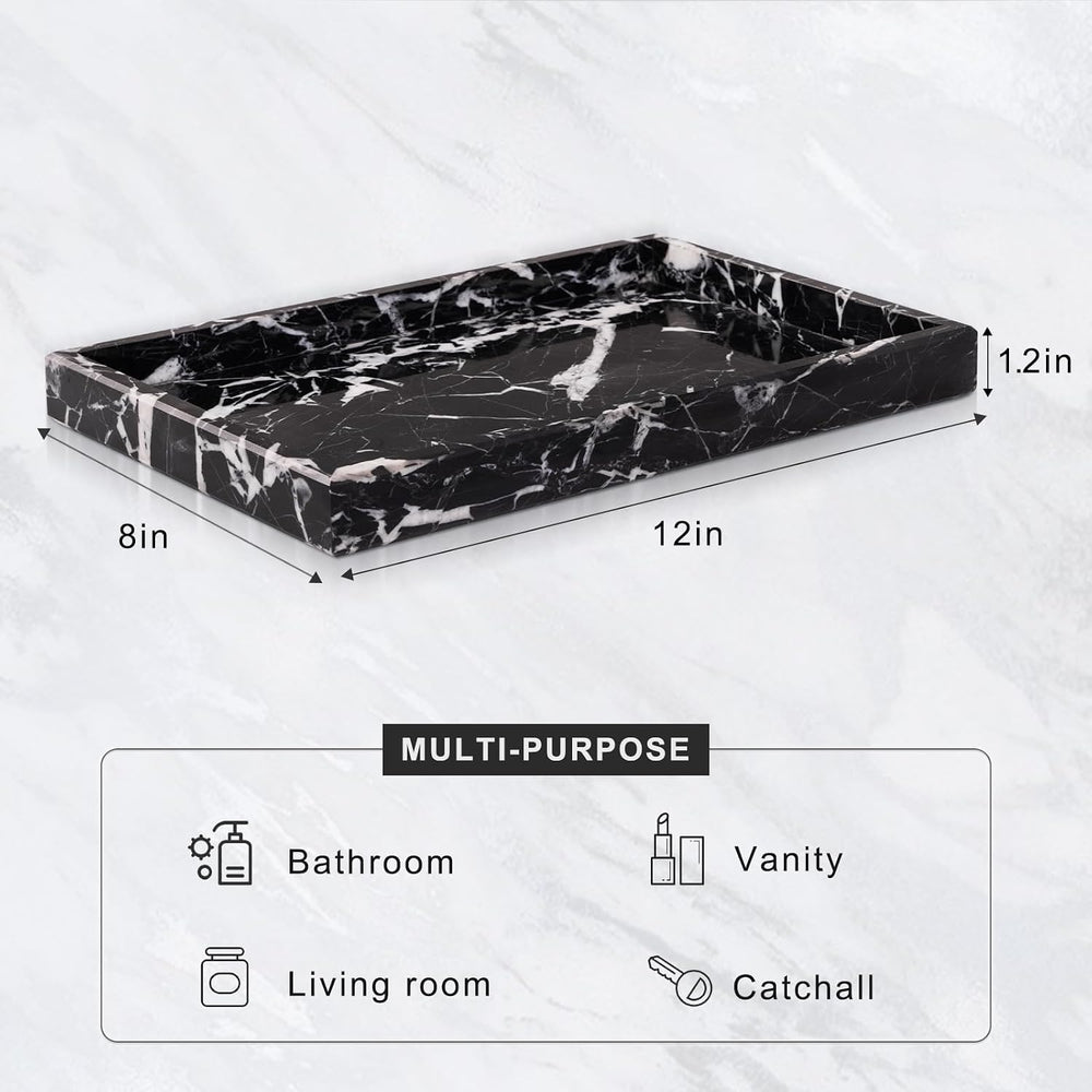 Marble Bathroom Tray for Countertop & Home Decor, Natural Decorative Marb...