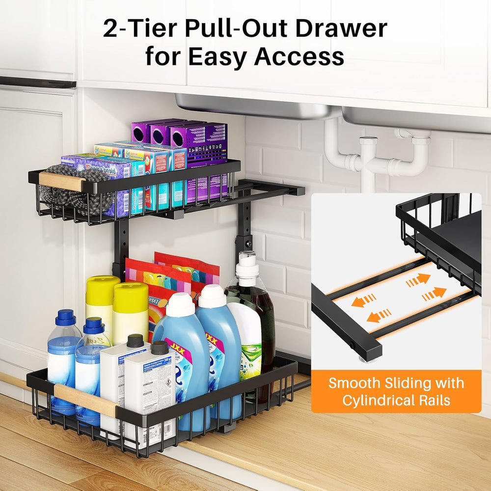 PXRACK Under Sink Organizer, Adjustable Height, 2 Tier Pull Out Under Cabinet...