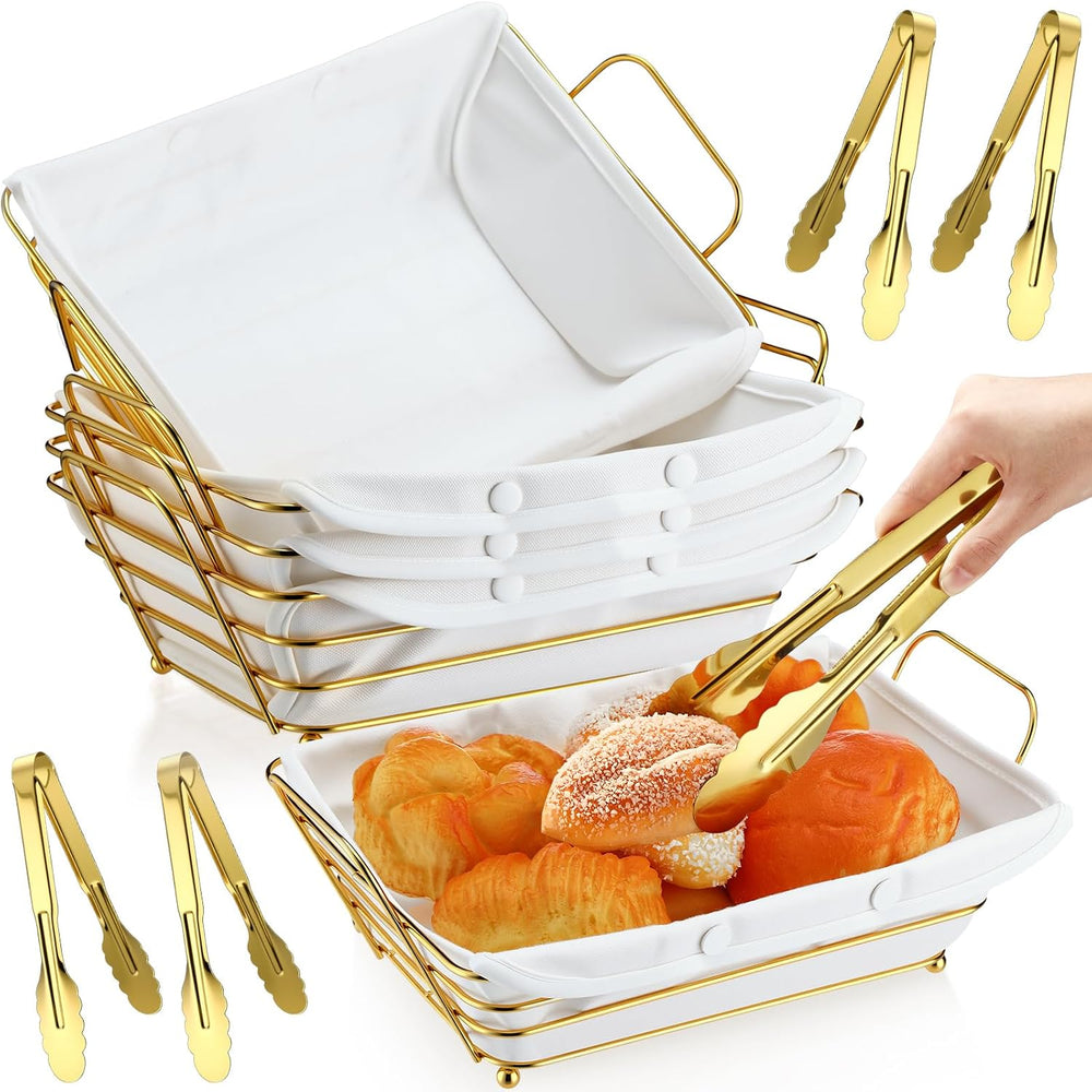 4 Pack Wire Bread Basket Metal, Gold, 30 * 20 * 10 cm, Modern