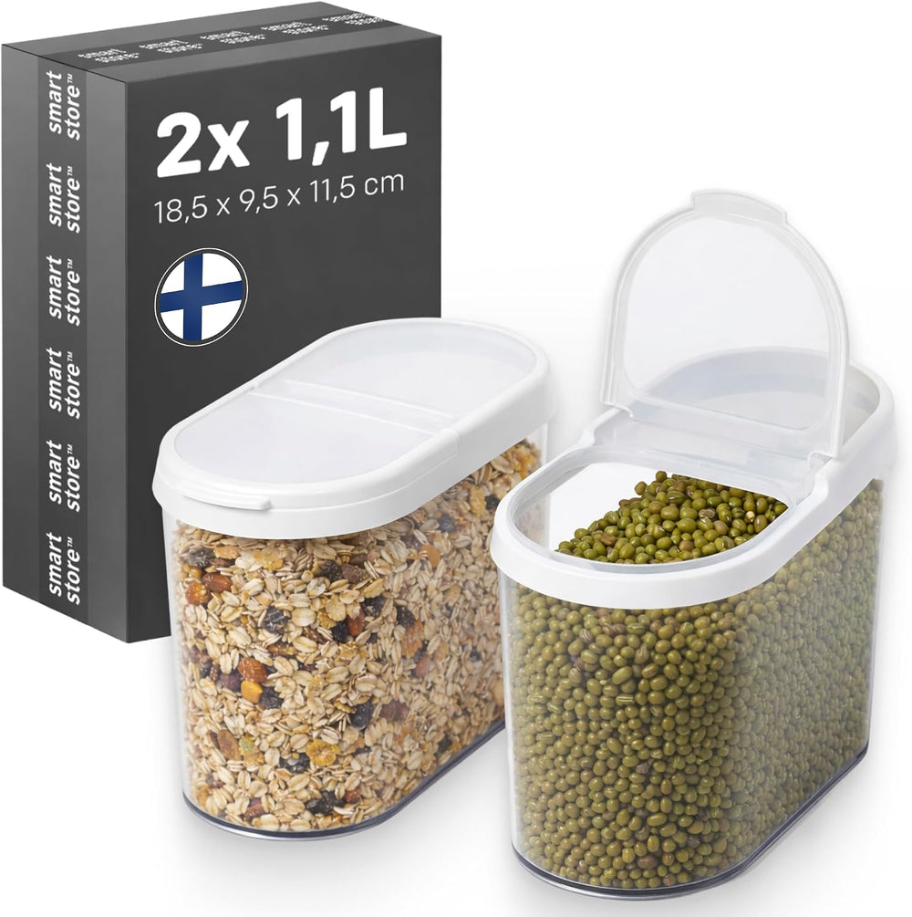 SmartStore Cereal Storage Containers, Set of 2 x 1.1 L | Stackable, Clear, Fl...