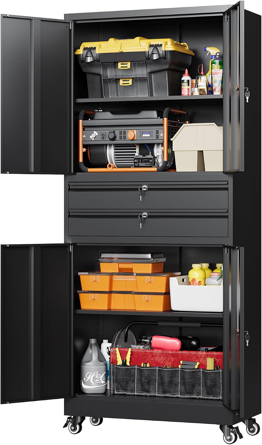 Letaya Metal Garage Storage Cabinet with Wheels,Rolling Tool Cabinet with 4 D...
