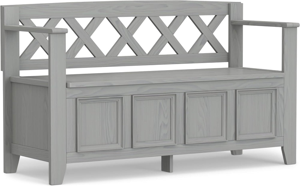 SIMPLIHOME Amherst 48" Wide Solid Wood Storage Bench in Fog Grey