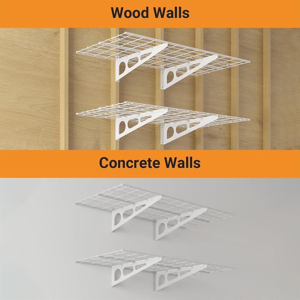 Garage Shelving, 2-Pack 2x4 ft Garage Wall Shelving, 600 lbs, White