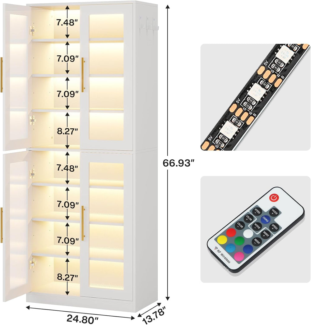 Tribesigns Tall Shoe Storage Cabinet with Acrylic Doors and LED Lights, 8-Tie...