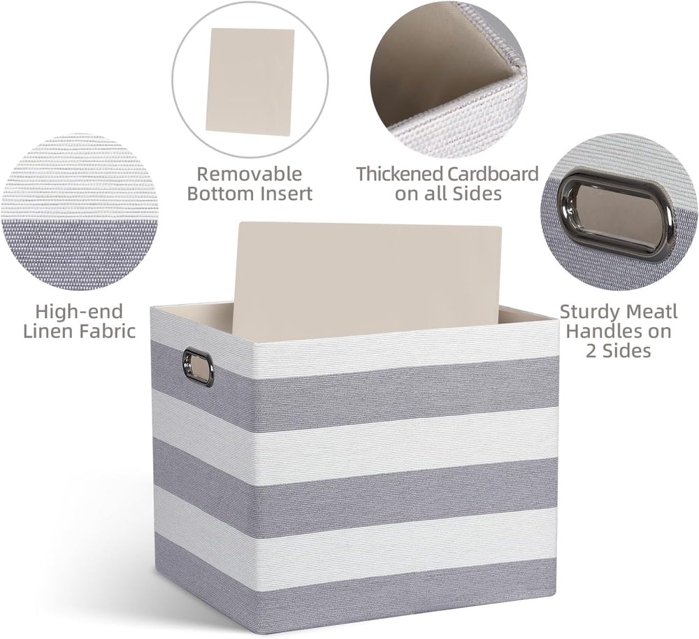 13 x 15 x 13 Inch Stripe Linen Storage Cube for Home Organizing, Pack of 4
